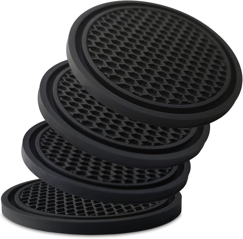 KULOLO Car Cup Holder Coaster 4 Pack - Non Slip & Shockproof,Flexible PVC Rubber Insert for Car/Truck/SUV/Van (2.75"x0.2") Universal Fit Auto Cup Holders Accessories for Women and Man (Black) - Image 1